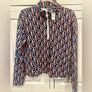 T by Talbots pinwheel geometric print half zip NWT